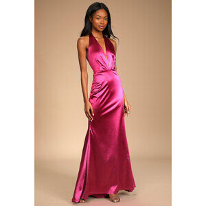 Lulus Beguiling Beauty Magenta Satin Halter Mermaid Maxi Dress Pink - Size XL